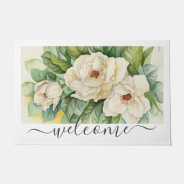 Paillasson Élégant script de bienvenue floral de la Magnolia