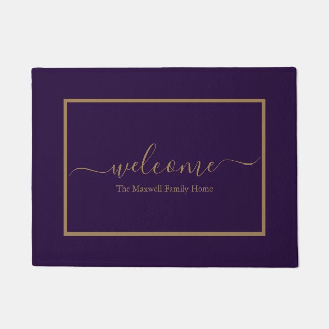 Paillasson Elégant script or violet nom de famille bienvenue  (Devant)
