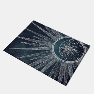 Paillasson Elégant Silver Sun Moon Doodle Mandala Blue Design