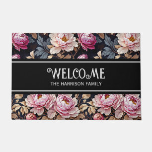 Paillasson Élégant Welcome Blush Pink Peony Floral