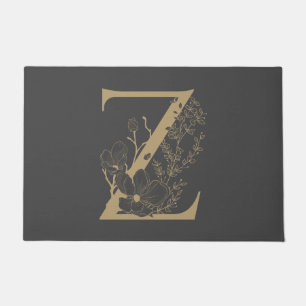 Paillasson Élégant Z Boho Monogramme floral Gold gris initi