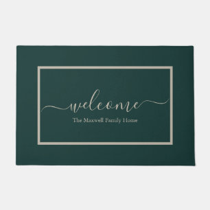 Paillasson Elégante calligraphie vert foncé nom de famille