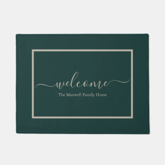 Paillasson Elégante calligraphie verte nom de famille bienven