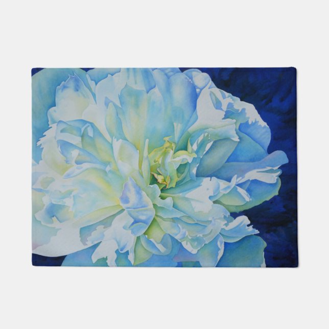 Paillasson Elégante couleur bleue turquoise florale (Devant)