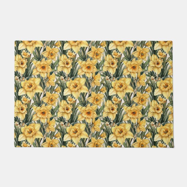 Paillasson Elégante Daffodile Jaune Fleurs de Printemps Pâque (Devant)