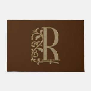 Paillasson Élégante entrée Monogramme R Initiale sur Brown