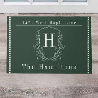 Paillasson Élégante famille verte de forêt monogramme adresse