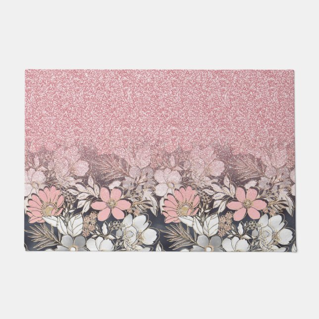 Paillasson Élégante Parties scintillant dorée rose floral Gra (Devant)