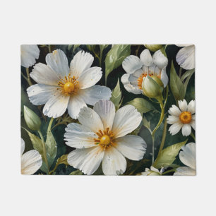 Paillasson Élégantes Fleurs Blanches Adorables Aquarelle Chic