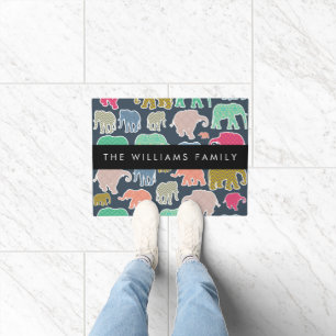 Paillasson Eléphants colorés, Motif d'éléphants, Votre nom