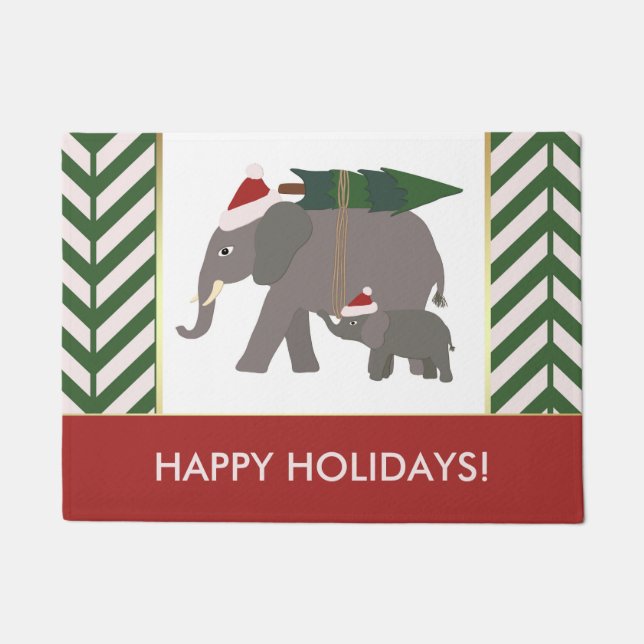Paillasson Éléphants de Noël avec les casquettes, l'arbre, et (Devant)