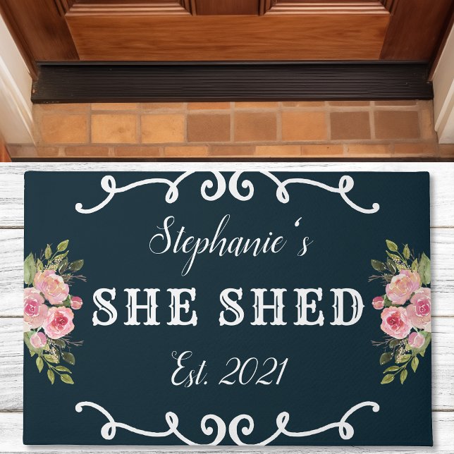 Paillasson Elle Shed Floral Année Etabli Mignonne Marine Bleu (Créateur téléchargé)