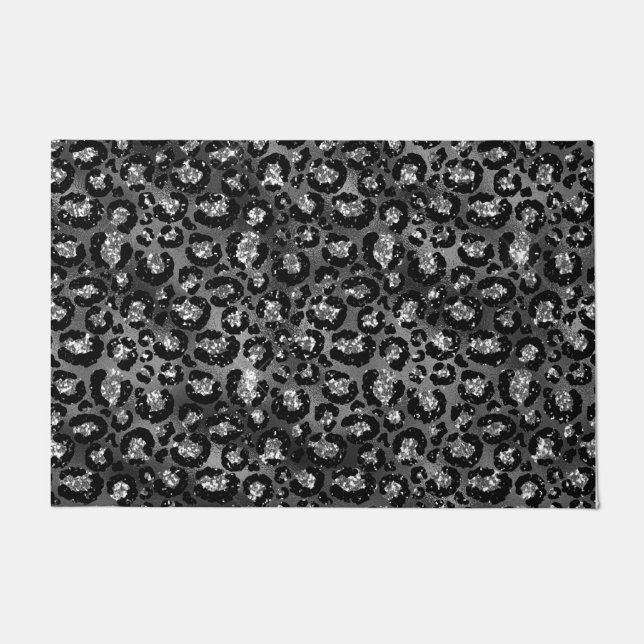 Paillasson Empreinte de léopard noir et gris argenté (Devant)