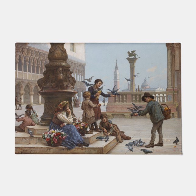 Paillasson Enfants nourrissant des pigeons à Venise (par Paol (Devant)