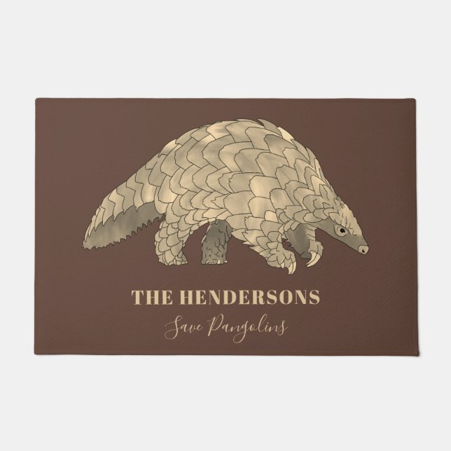 Paillasson Enregistrer les pangolins Brown personnalisé (Devant)