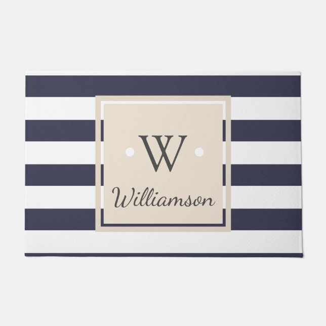 Paillasson Épais Blanc Moderne - Nom de famille Monogramme (Devant)