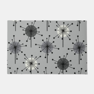 Paillasson Époque atomique Spoutnik Starburst Fleurs Gris
