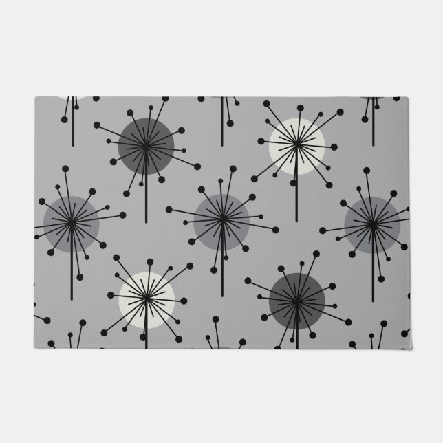 Paillasson Époque atomique Spoutnik Starburst Fleurs Gris (Devant)