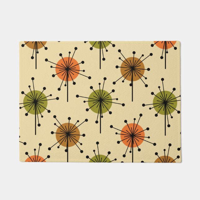 Paillasson Époque Atomique Spoutnik Starburst Fleurs Tons Ter (Devant)