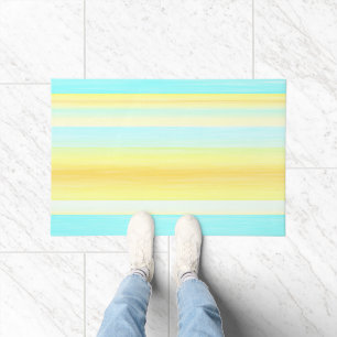 Paillasson Eté Soleil Jaune Aqua Bleu Aquarelle Rayures
