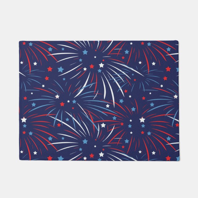 Paillasson Étoiles bleues blanches rouges de feux d'artifice (Devant)