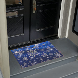 Paillasson Étoiles bleues de Noël avec le cristal de glace