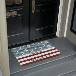 Paillasson Étoiles patriotiques et rayures Bois rustique