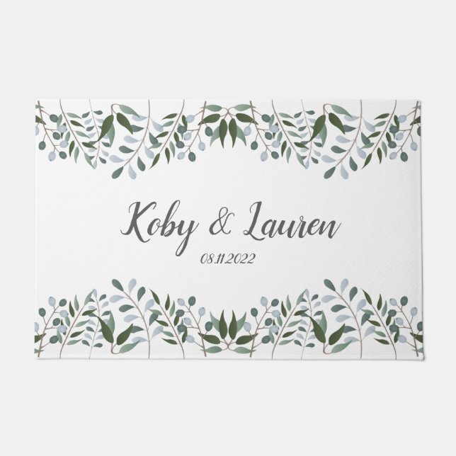 Paillasson Eucalyptus Green Anniversaire Floral Date (Devant)