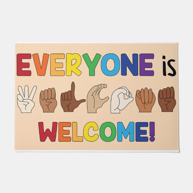 Paillasson Everyone Is Welcome Hand Sign Language Doormat (Devant)