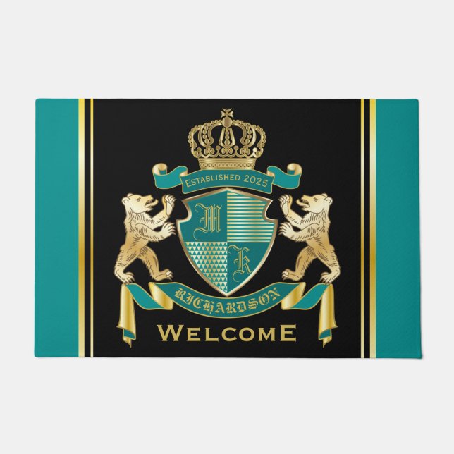 Paillasson Faites votre propre armoiries Turquoise Emblème d' (Devant)