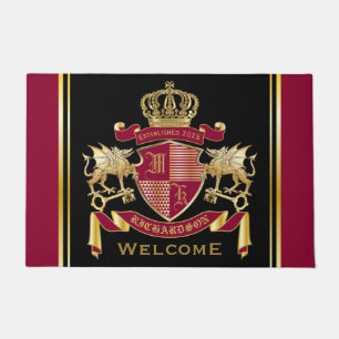 Paillasson Faites votre propre blason Rouge Gold Dragon Emble