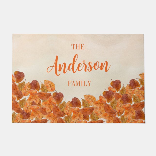Paillasson Fall Leaves Nom de famille Welcome Porte Mat (Devant)