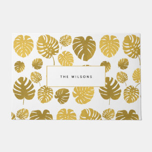 Paillasson Famille Feuille Tropicale Monstera d'or moderne
