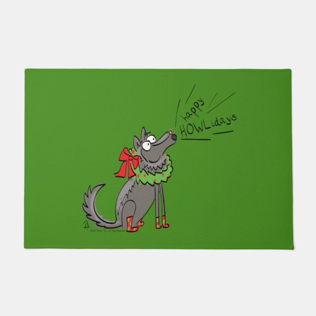 Paillasson Fantaisie Loup Noël Joyeux Howlidays Holiday (Devant)