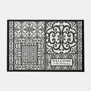 Paillasson Farmhouse moderne Noir et blanc Aquarelle de famil
