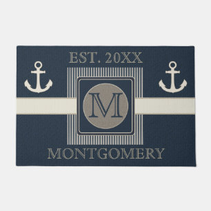 Paillasson Faux Burlap Effet Ancre du navire nautique Monogra