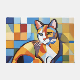 Paillasson Feline Abstraite Beauté Calico Cat Cubist