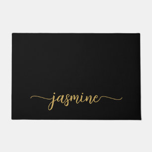 Paillasson Féminin Simple Or Noir Nom Personnalisé Monogramme
