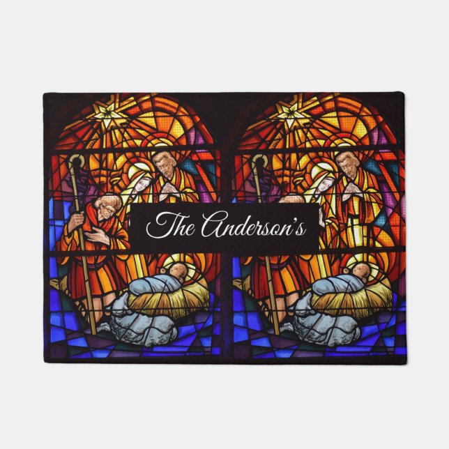 Paillasson Fenêtre en verre tendu Nativité Noël (Devant)