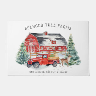 Paillasson Ferme de sapins de Noël   Camion rouge vintage