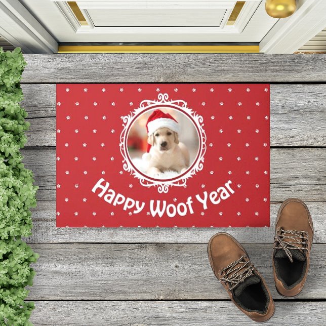 Paillasson Fête de Noël de l'Amoureux des chiens 'Happy Woof  (Créateur téléchargé)