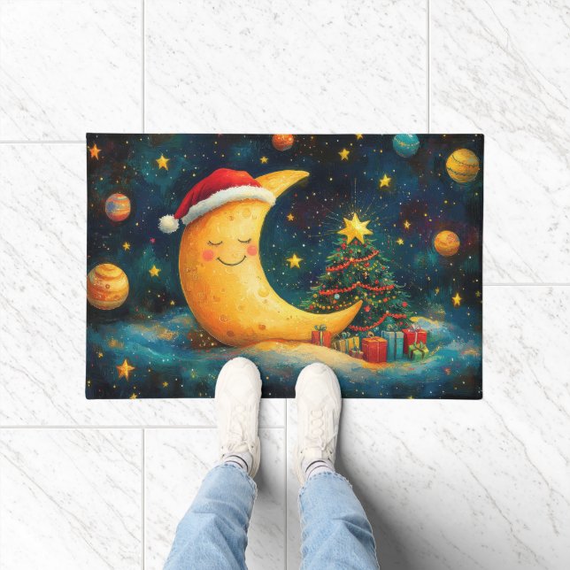 Paillasson Fête de Noël drôle Lune Galaxy (Intérieur)
