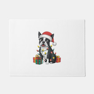 Paillasson Feu de Noël Santa Hat Boston Terrier Chien Noël
