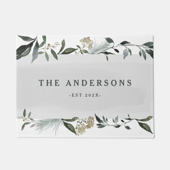 Paillasson Feuillage d'aquarelle de moutarde et d'olive perso (Devant)