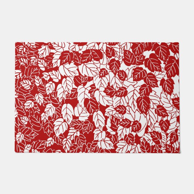 Paillasson Feuille japonaise, rouge foncé et blanc (Devant)