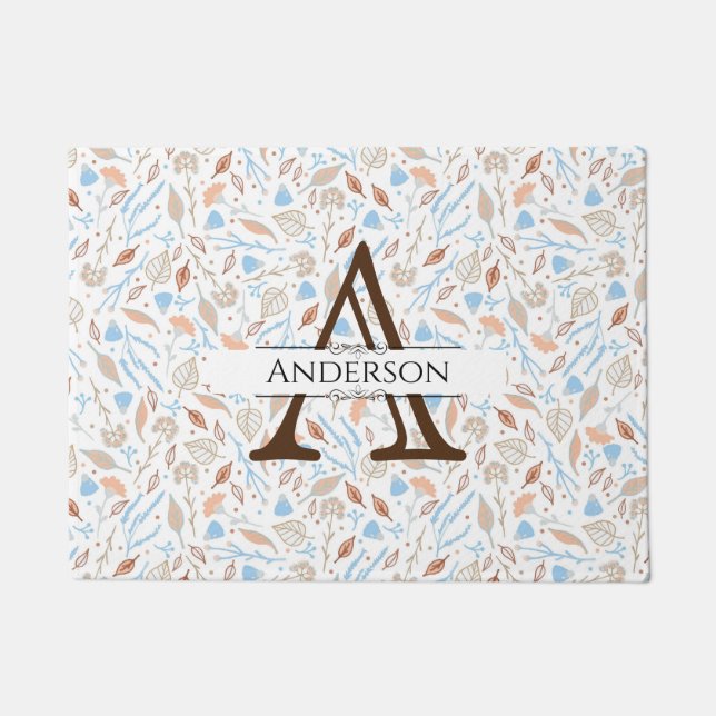 Paillasson Feuilles bleus et Brown | Monogram Fall Door Mat (Devant)