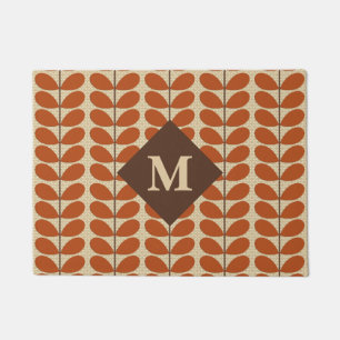 Paillasson Feuilles danois avec Monogramme, Rouille Brown et 