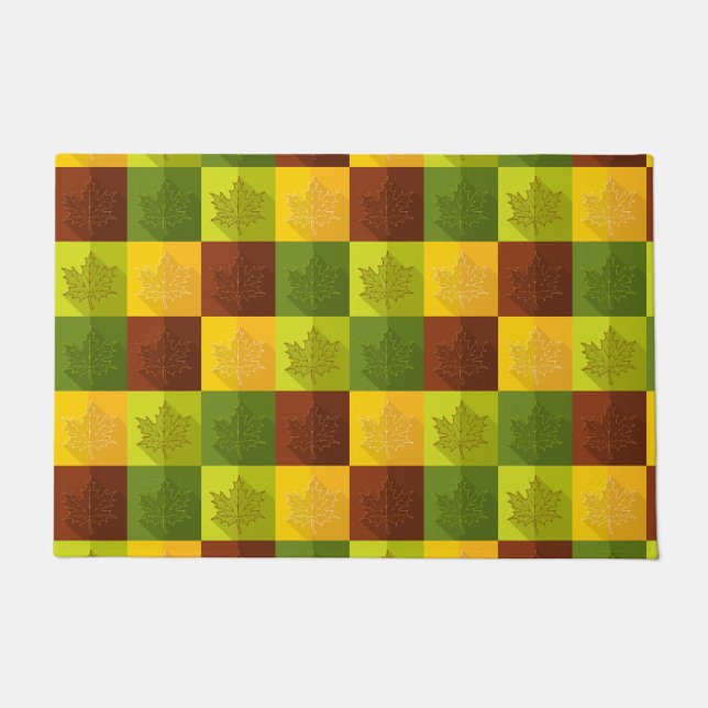 Paillasson Feuilles d'érable d'automne, brun et vert (Devant)