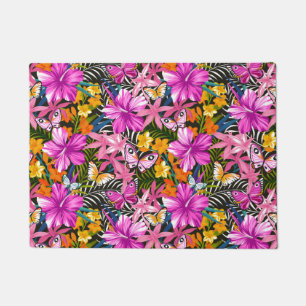 Paillasson feuilles et fleurs tropicaux