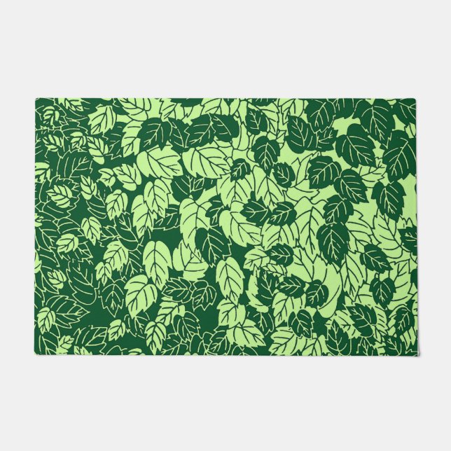 Paillasson Feuilles japonaises imprimées, émeraude et vert ci (Devant)
